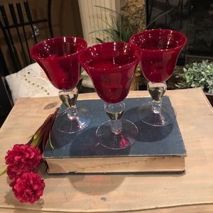 Lot of 3 Ruby Red Glass Goblets